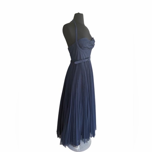 Hutch Anthropologie Rumor Sweetheart Pleated Tulle Midi Dress Navy Blue Womens 2 - Picture 8 of 11